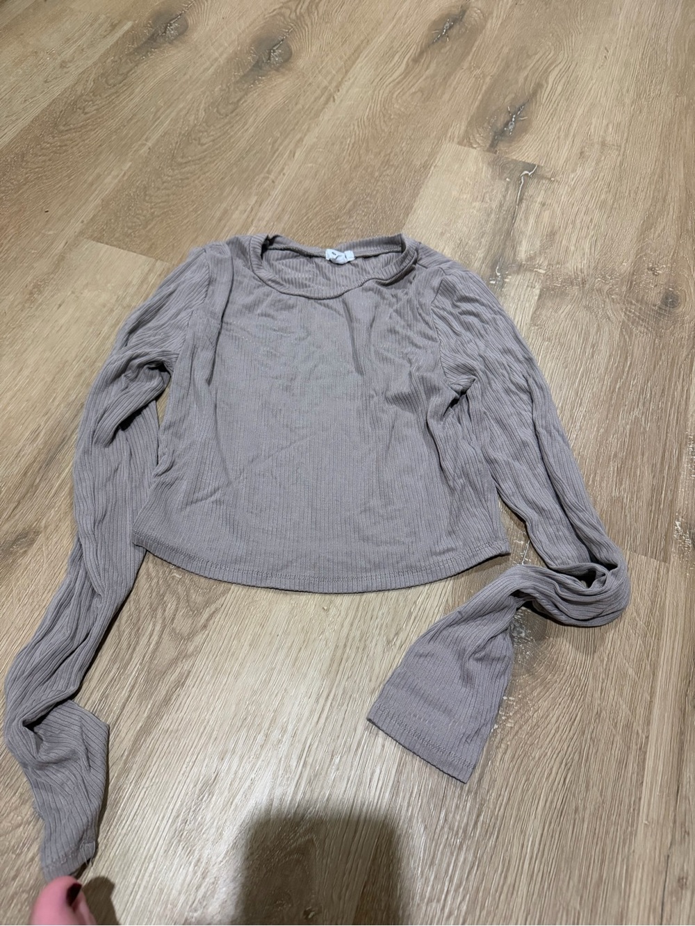 Garage ribbed beige cropped long sleeve